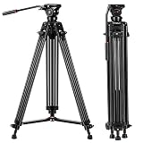 Tripod, COMAN KX3636 74 inch Video Tripod System, Professional Heavy Duty Aluminum Tripod with 360 Degree Fluid Head and Mid-Level Spreader 13.2LB Load for DSLR, Camcorder, Cameras and More