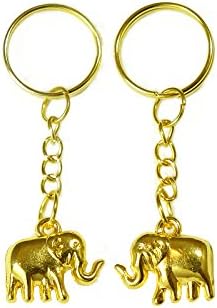 Asian Elephant Key Chains Rings Silver Figures 1"x0.3" Set 2 Pcs (Gold)