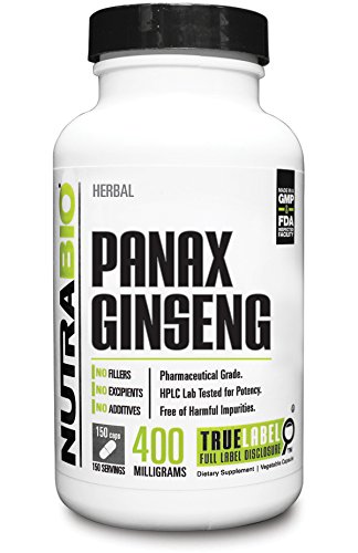 NutraBio Panax Ginseng Extract 400mg 150 Vegetable Capsules