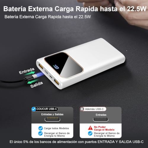 Bateria Externa Carga Rapida 10000mAh, 22.5W Power Bank Ultra Delgado — foto 6 de 7