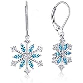 JO WISDOM 925 Sterling Silver White/Blue CZ Snowflake Leverback Earrings Drop & Dangle Earrings