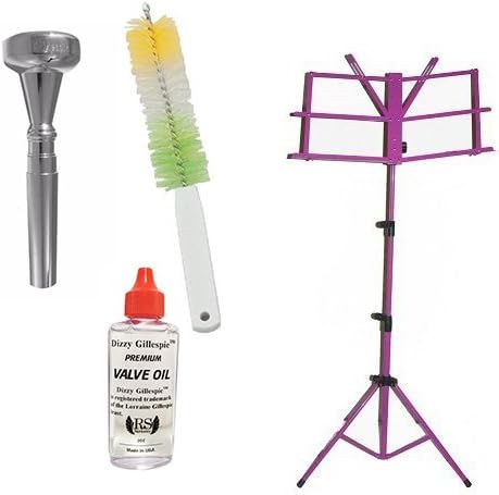 Dizzy Gillespie Elite Series Trumpet Mouthpiece Pack w/Dizzy Gillespie Trumpet Valve Oil & Valve Casing Brush + Purple Music Stand