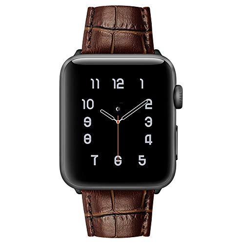 MARGE PLUS Compatible with Apple Watch Band 44mm 42mm, Alligator Grain Calf Genuine Leather Strap Replacement for iWatch Series 5/4/3/2/1 Sport and Edition, Brown