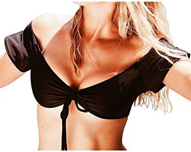 Bikinx Women's Ruffle Off Shoulder Bikini Set 2 Piece Black High Waist Swimsuits