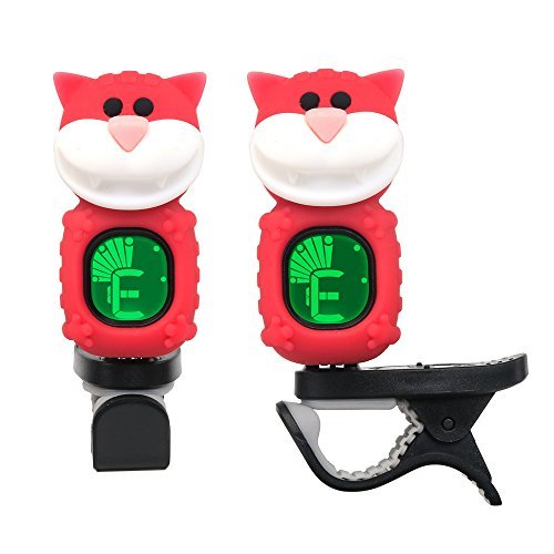 SWIFF Electronic Clip-On Guitar Tuner with LCD Display and Unique Shape for All String Instruments such as Guitar, Bass, Ukulele, Violin's Chromatic Tuning (Cat-Red)