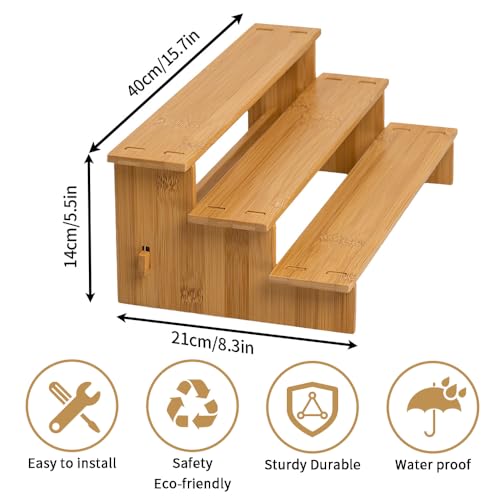 Keqin Kitchen Spice Rack Organizer for Cabinet,3 Tier Bamboo Multifunctional Spice Storage for Kitchen Cabinet, Cupboard,Pantry