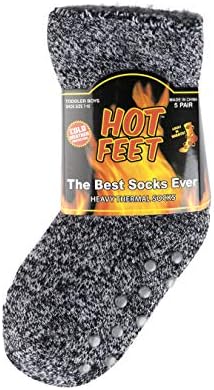 HOT FEET Toddler Warm Socks – 5/6 Pack Thermal Crew Winter Socks for Toddlers, Thick Insulated Snow Socks for Kids