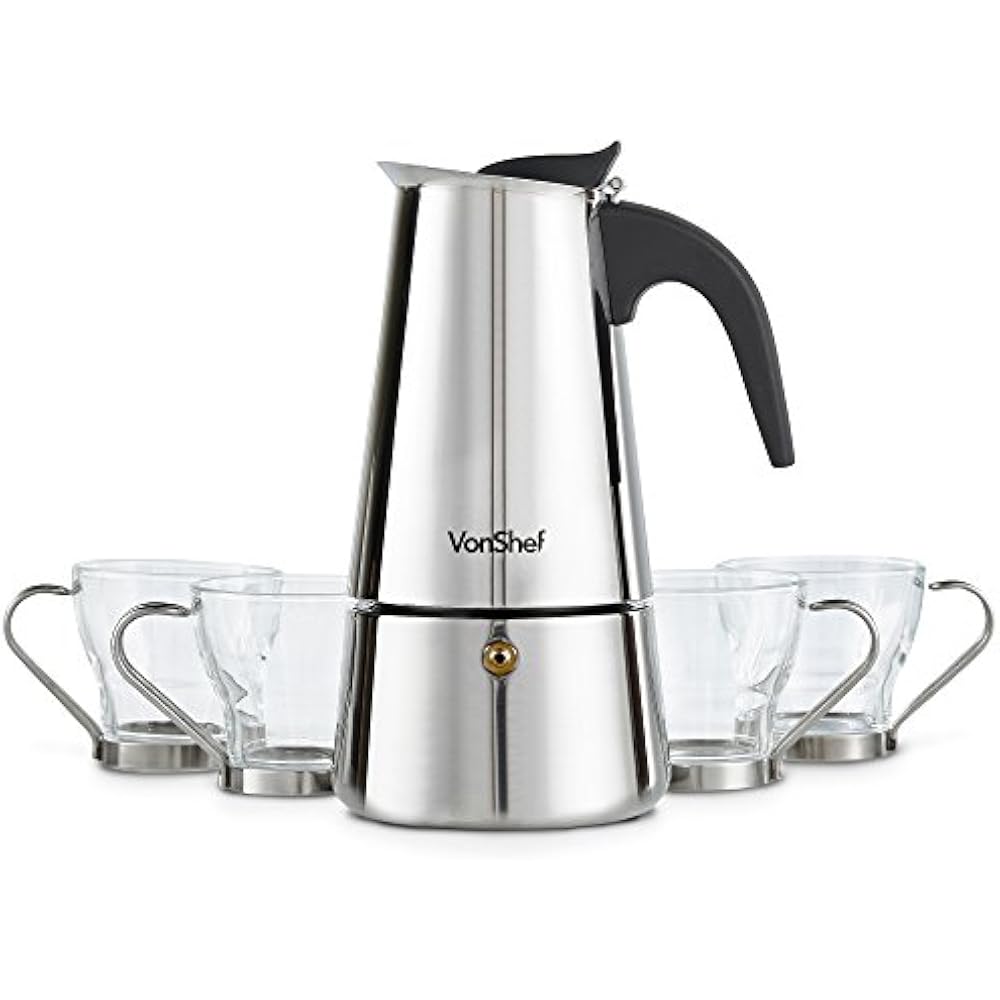 VonShef Percolator Stove Top Espresso Coffee Maker With 4 Glass Demitasse Cups, 5056115715556 eBay
