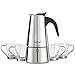 VonShef 6 Cup Stovetop Espresso Coffee Maker with 4 Glass Demitasse Cups – Stainless Steel