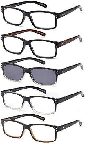 GAMMA RAY READERS 5 Pack Unisex Vintage Readers with Sun Reader Flexible Spring Hinge Reading Glasses for Men and Women โ 1.25x