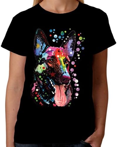 Velocitee Ladies T-Shirt Psychedelic Alsatian German Shepherd Dog A20133
