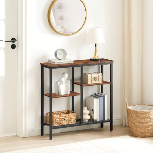 HOOBRO Narrow Console Table with Storage, 75cm Entryway Table with 4 Tier Storage Shelf, Industrial Hallway Table with Metal Frame, Sofa Table for Hallway, Living Room,Bedroom, Rustic Brown EBF79XG01