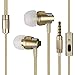 KingYou Earbuds Wired Metal in-Ear Headphones, Noise-Isolating Heavy Bass Earphones with Microphones Compatible with iPhone, iPad, iPod, Samsung Android Smartphone MP3 MP4 Players (Gold)