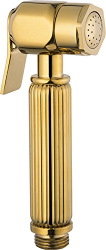Stainless Steel Self-Cleaning High Pressure Handled Bidet Sprayer / Shataff Set with Flexible Hose and Holder and T-Valve (Chrome) (Gold Square)