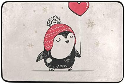 Merry Christmas Cartoon Penguin Bath Mat Non Slip Memory Foam Door Mat Bathroom Rugs Carpet for Inside Outdoor 15.7 x 23.6 in