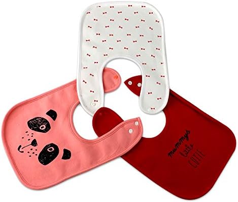 Jolly Baby Bibs | 3pcs Adorable Infant Waterproof Droll Girl Bibs with Snaps for Feeding and Toddler Teething | Premium Soft Absorbent Cotton Layer | Red Pink White and Blue Black White (red)