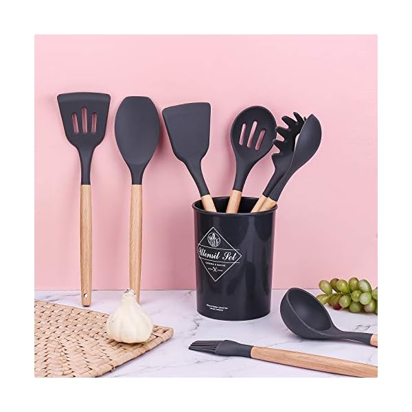 Kitchen-Utensil-Set-Cooking-Silicone-Utensil-Set-with-Holder-Heat-Resistant-Cooking-Tools-Turner-for-Baking-Non-Scratch-Non-Stick-BPA-Free-Cooking-Accessories-Gadgets-Tools-Grey-12-Pcs Kitchen Utensil Set Cooking Silicone Utensil Set with Holder Heat Resistant Cooking Tools Turner for Baking Non-Scratch…