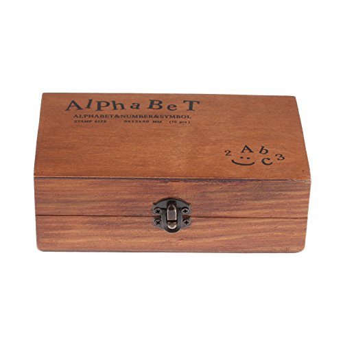DDSKY Wooden Rubber Stamp Box Vintage Style 70 Pcs Alphabet Letter and Number Symbol Stamper Seal Set for DIY Craft Card Making Valentine's Day Gifts