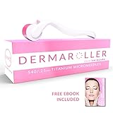 Derma Roller Kit for Face and Body - Cosmetic Microneedle Roller for Face 540 Titanium Micro Needles 0.25mm - Microdermabrasion Exfoliating Roller - Includes Ebook and Storage Case