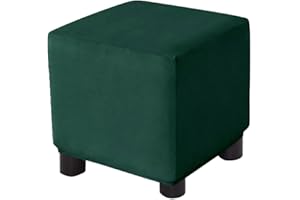 Bifaunvogel Ottoman Cover Square Velvet Storage Ottoman Slipcovers Thick Stretch Footrest Foot Stool Covers Protector with Elastic Band(Small-Dark Green)