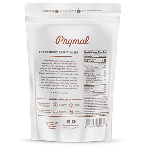 PRYMAL Coffee Creamer - Non Dairy, Keto, Sugar Free - 100% Natural, Non Refrigerated Powder with MCT - 11.3oz Bag - Cinnamon Dolce Flavor