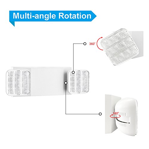 SPECTSUN Emergency Light White, Commercial Emergency Light with Battery Backup, White Emergency Light Home/Emergency Light Fixture/Emergency Sign/Emergency Light Fixture - 2 Pack (Square Head) - Thumbnail 5