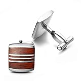 PenSee Mens Rare Cuff Link Stainless Steel & Red Wood Cufflinks-Various Styles