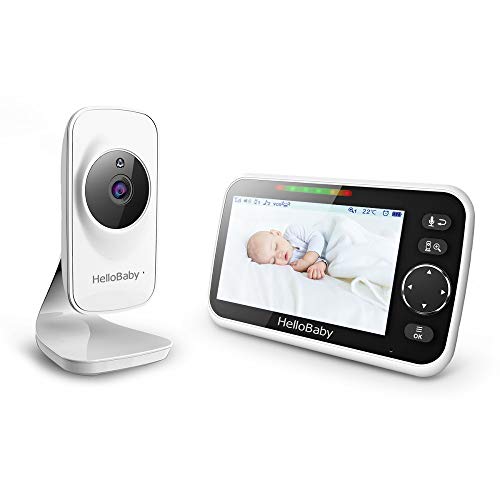Video Baby Monitor with Camera and Audio, 5″ Color LCD Screen, HelloBaby Monitor Camera, Infrared Night Vision, Temperature Display, Lullaby, Two Way Audio and VOX Mode