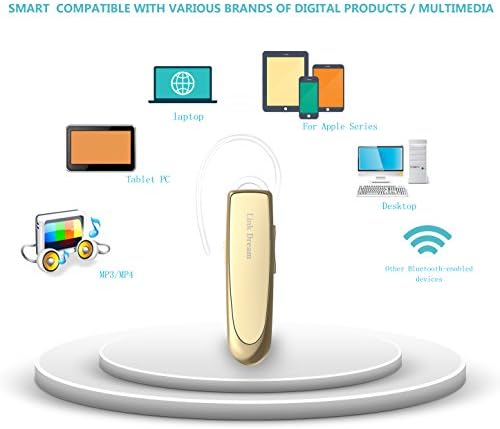 Bluetooth Headset Wireless Broadcom Earbuds Stereo Light Headphone Noice Canceling for Devices IOS Android with 2 Headset Cap (Golden)