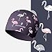 BALNEAIRE Silicone Swim Cap for Women, Waterproof Long Hair Swimming Caps Flamingo Print Grey