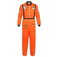 Haorugut Astronaut Spaceman Costume for Mens Space Explorer Jumpsuit Flight Suit Adults Astronaut Cosplay Costumes Orange L