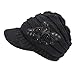 NYKKOLA Women Cable Knit Winter Warm Beanie Hats Newsboy Cap Visor with Sequined Flower - Black