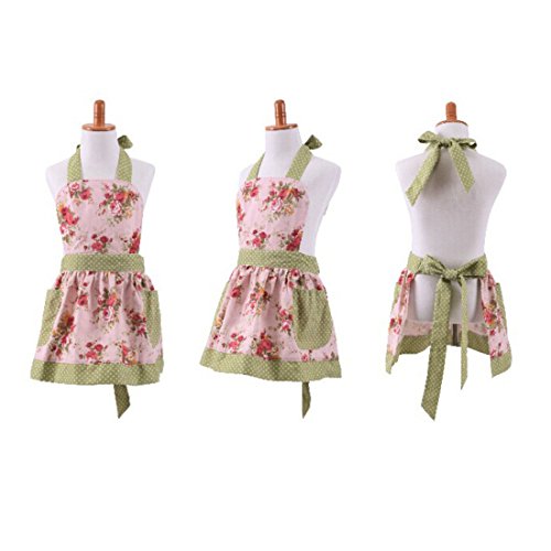 G2Plus® Lovely Classic Style Pink Floral Parent-Child Apron Women's Cooking or Baking Apron with 2 Pockets Mama & Kid Girl Apron Great Gift For Wife Daughters Ladies