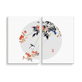 Wall26-2 Panel Canvas Wall Art- Flower and Bird Painting -Giclee Painting Wall Bedroom Living Room Home Decoration - 16"x24" x 2 Panels