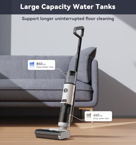 JONR ED12 Cordless Wet Dry Vacuum and Mop, 3-in-1 Self-Cleaning Floor Washer for Hardwood Tile Laminate, 0.1 Inch Edge Cleaner, Self-Propelled, Lightweight for Spills Pet Hair (L)