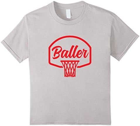 Kids Vintage Baller Basketball Hoop &amp; Net Graphic T-Shirt 4 Silver