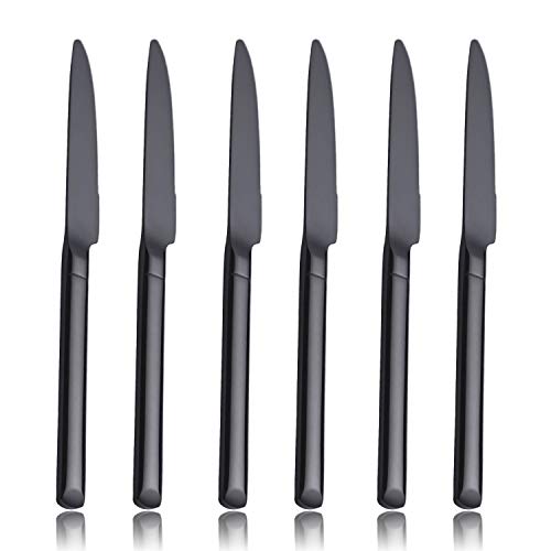 OMGard Premium Black Dinner Knife Sets 6 Piece Carbon Stainless Steel 9-inch Forged Handle Extra Heavy Weight Flatware Knives Set of 6 Table Silverware Eating Utensils Cutlery Dishwasher Safe 6/Case