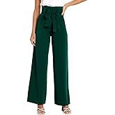 Yazinie Womens High Waist Wide Leg Pants Elastic Waistband Belly Control Office Pants with Pockets for Work Casual