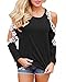 StyleDome Women's Off Shoulder Blouse Shirts Crechet Lace Long Sleeve Casual Round Neck Tee Tops Black L