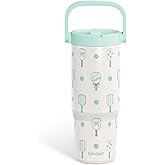 SANDJEST Pickleball Stainless Steel Straw Lid Tumbler 30oz with Carry Handle for Women Girls Adults, Insulated Travel Coffee Cup, Gift for Sports Outdoor Workout Christmas Birthday (Mint)