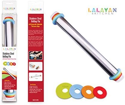 HOT SALE!Clearance!! LALAYAN Adjustable Rolling Pin With Thickness Rings Dough Roller For Cookie Pastry Pizza-17 inch Large Heavy Duty Stainless Steel French Style,CLEARANCE!!!