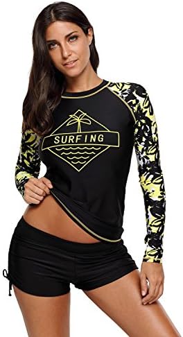 Ecosunny Women's Long Sleeves Rashguard Swimwear Athletic Rash Guard Tops With No Bottoms (Yellow, XL)