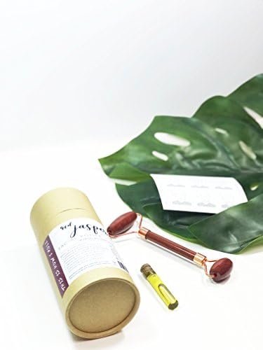 Premium Red Jasper Facial Roller : New Version of 100% Natural Jade Roller for Face Double Neck Healing Slimming Massager Anti Aging Skin Tool Rose Gold by Honey Belle