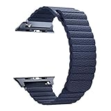 RUOQINI Compatible with Apple Watch Band 44mm [Series 4] 42mm [Series 3/2/1],Strong Magnetic Closure Leather Loop Replacement Starp Compatible for iWatch,Blue,L