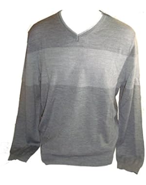 Calvin Klein Mens Extra Fine Merino Wool V-neck Sweater (Large, Albenga Gray)