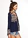 Milumia Women's Embroidered Yoke And Cuff Coin Fringe Trim Blouse