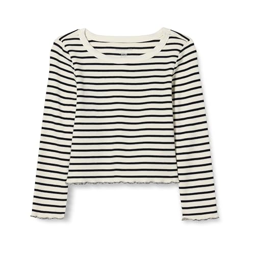 Amazon Essentials Haut court côtelé à manches longues Fille, Coquille D’œuf Noir Tissu Rayé, 5 ans