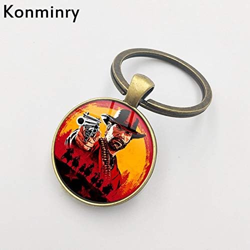 Konminry Red Dead Redemption 2 Glass Dome Key Chains Bronze Silver Plated Color Gun Picture Men Women Car Bag Keychain Jewelry