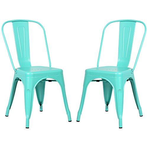 Poly and Bark Tolix Style Bistro A Dining Side Chair (Set of 2), Aqua