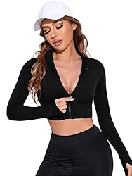 SweatyRocks Women's Long Sleeve Stand Collar Zip Up